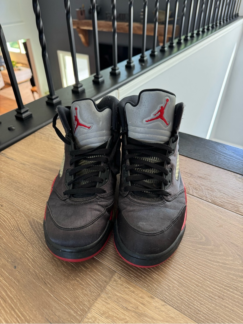Jordan Men's Black and Gray High-Top Sneakers with Red Jumpman